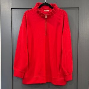 Red Ruffled Cozy Zip-Up Sweatshirt